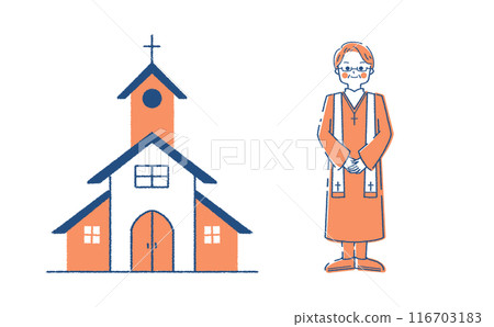 Chapel and pastor illustration set Building and person illustration material 116703183