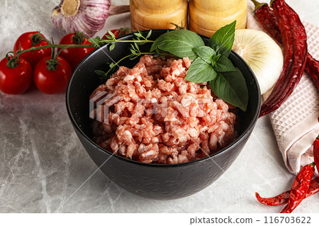 Raw minced pork uncooked meat Raw minced pork uncooked meat 116703622