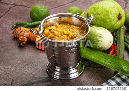 Indian cuisine Dal Tadka soup 116703868