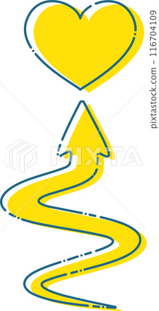 蜿蜒的黃色箭頭和心形標記 116704109