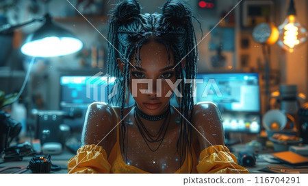 woman in photo video shooting woman in photo video shooting 116704291