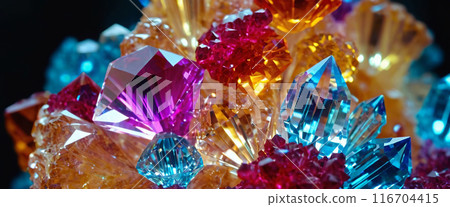 Cluster of bright colorful fantasy crystals, abstract multi-color background 116704415