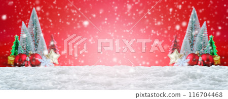 Empty white snow with blur Christmas tree background Empty white snow with blur Christmas tree background 116704468