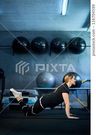 Young attractive sportive woman wearing activewear doing exercises at GYM, Young attractive sportive woman wearing activewear doing exercises at GYM, 116704599