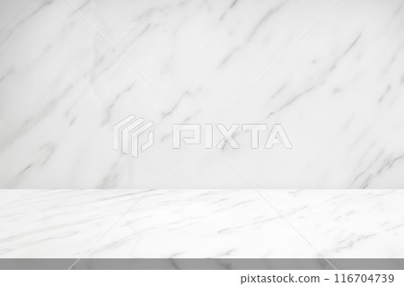 white marble table top with natural wall texture background for mockup product display template 116704739