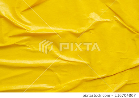 Blank yellow crumpled and creased paper poster texture background 116704807