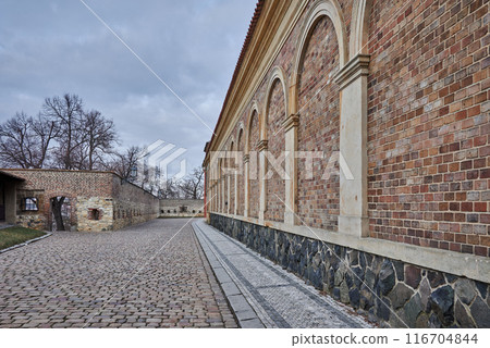 Vysehrad historic fort on the east bank of the Vltava River in Prague, Czech Republic 116704844