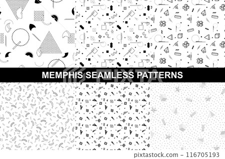 Collection of memphis seamless patterns. Collection of memphis seamless patterns. 116705193