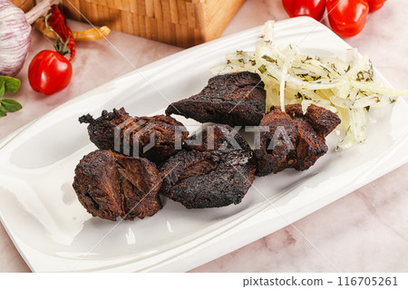 Grilled beef barbecue served onion 116705261