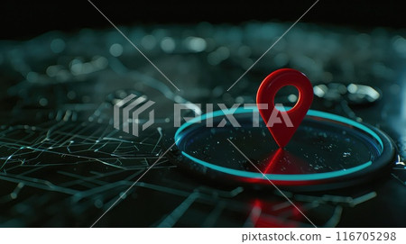 Red GPS marker on the map. Red GPS marker on the map. 116705298