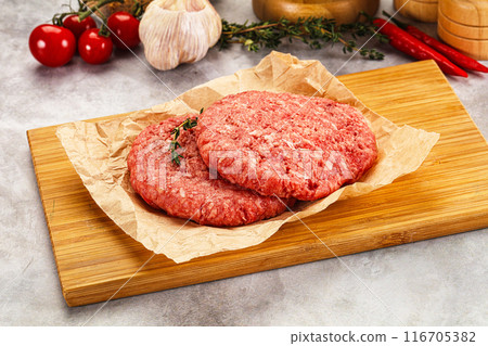 Raw beef minced meat cutlet 116705382