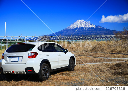 Mount Fuji, a railway bridge and a passing Shinkansen Mount Fuji, a railway bridge and a passing Shinkansen 116705816