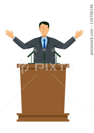 8-head-body-length flat design Caucasian male businessman giving a speech on a podium Presentation 116706146