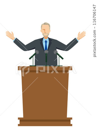 8-head-body-length flat design Senior Caucasian male businessman giving a speech on a podium Presentation 116706147