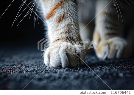 Little fluffy cat paws. Cute pet with warm soft paws. 116706441