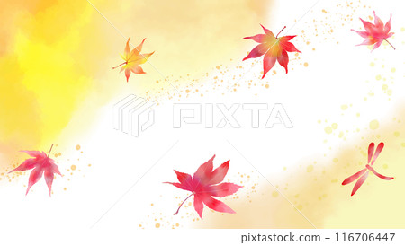 秋楓和水彩紋理的背景插圖材質畫水彩。向量,白色背景,紅蜻蜓,秋天的落葉 秋楓和水彩紋理的背景插圖材質畫水彩。向量,白色背景,紅蜻蜓,秋天的落葉 116706447
