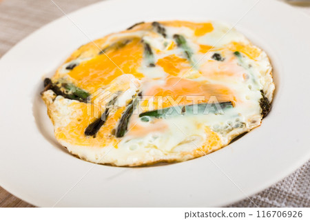 Scrambled eggs with asparagus for breakfast Scrambled eggs with asparagus for breakfast 116706926