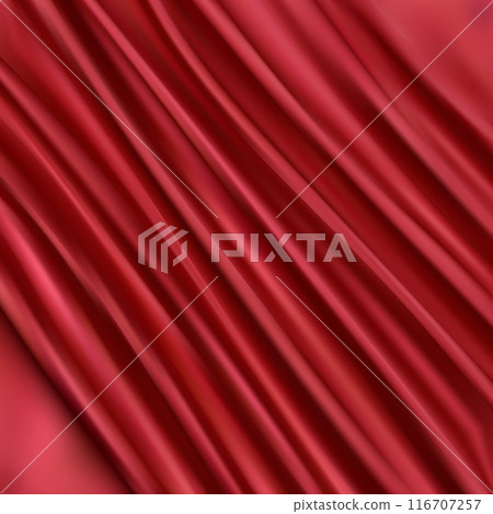 Background of red fabric. Beautiful smooth folds of fabric. Background for advertising. 3d rendering. Background of red fabric. Beautiful smooth folds of fabric. Background for advertising. 3d rendering. 116707257
