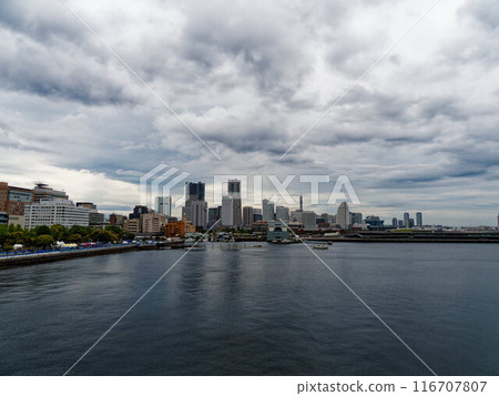 Yokohama buildings seen from Yamashita Park on a cloudy day Yokohama buildings seen from Yamashita Park on a cloudy day 116707807