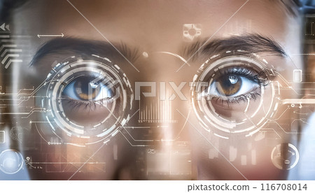 女性眼睛全像顯示CG插畫影像素材 116708014