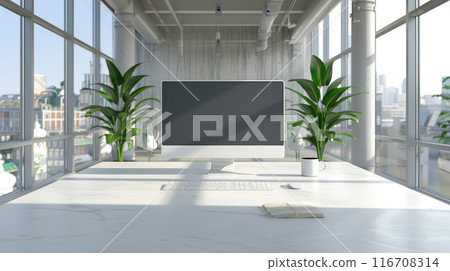 Workplace desk with computer. High quality illustration 116708314