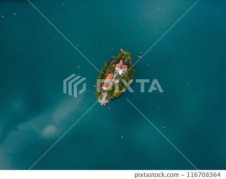 Drone shot flying. Slovenia. Lake Bled. 116708364