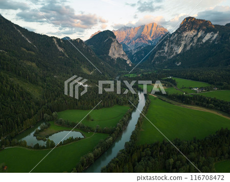 Drone shot flying. Austria mountains. Drone shot flying. Austria mountains. 116708472