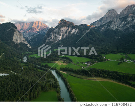 Drone shot flying. Austria mountains. Drone shot flying. Austria mountains. 116708482