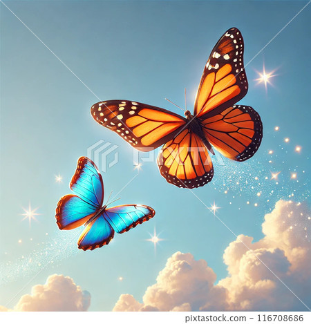 Two butterflies flying in the blue sky - Stock Illustration [116708686 ...