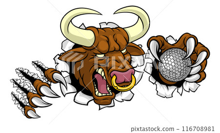 Bull Minotaur Longhorn Cow Golf Mascot Cartoon 116708981