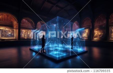 In a futuristic museum, holograms vividly depict the history of the country, showcasing its evolution and the profound changes it has undergone over time.Generated image 116709335