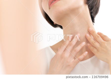 A woman who cares about her neck A woman who cares about her neck 116709496