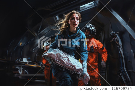 A woman firefighter leads a team of expert firefighters in handling dangerous fire situations, demonstrating leadership, courage, and effective coordination to ensure the safety and successful A woman firefighter leads a team of expert firefighters in handling dangerous fire situations, demonstrating leadership, courage, and effective coordination to ensure the safety and successful 116709784