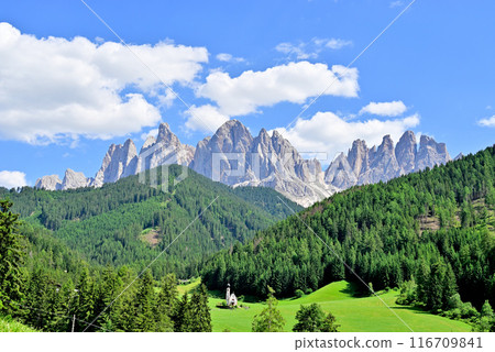 Santa Maddalena Village, St. John's Church and Geisler Mountains Santa Maddalena Village, St. John's Church and Geisler Mountains 116709841