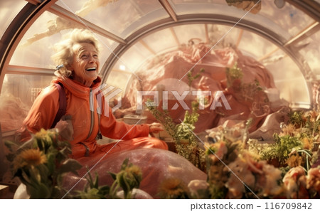 A cheerful elderly woman breathes life into primitive organisms in a green room on Mars, showcasing the joy and vibrancy of extraterrestrial horticulture and the exploration of new frontiers.Generated A cheerful elderly woman breathes life into primitive organisms in a green room on Mars, showcasing the joy and vibrancy of extraterrestrial horticulture and the exploration of new frontiers.Generated 116709842