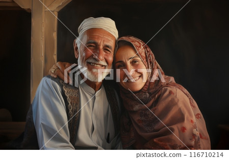 A traditional elderly Islamic couple embraces the joy of Ramadan, embodying the cultural richness and spiritual connection during the sacred days of celebration.Generated image A traditional elderly Islamic couple embraces the joy of Ramadan, embodying the cultural richness and spiritual connection during the sacred days of celebration.Generated image 116710214
