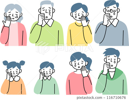 Crying three-generation family upper body set 116710676