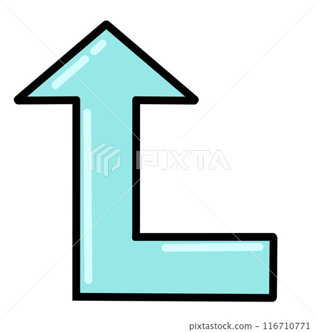 90 degree bent arrow 1 (light blue) (line drawing, with reflection) 116710771