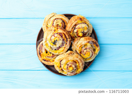 Homemade Puff pastry pinweel ( rolls ) Mini pizza Homemade Puff pastry pinweel ( rolls ) Mini pizza 116711003