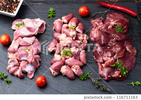 Raw chicken giblets raw poultry meat set 116711163