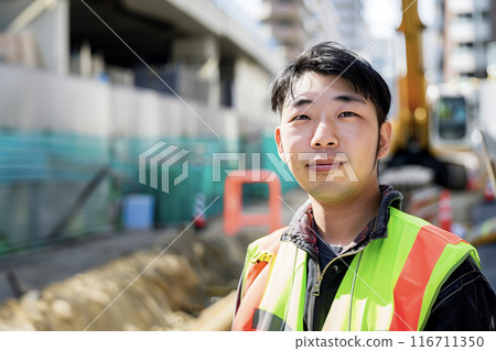 AI-generated image: Portrait of a young Japanese man working at a construction site 116711350