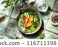 Roasted tofu and edamame green salad diet bowl 116711398