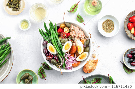 French tuna salad view from above, ready to eat French tuna salad view from above, ready to eat 116711480