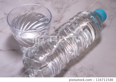 Heat stroke prevention, a cup and a plastic bottle of water Heat stroke prevention, a cup and a plastic bottle of water 116711586