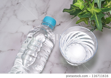 Heat stroke prevention, a cup and a plastic bottle of water Heat stroke prevention, a cup and a plastic bottle of water 116711616