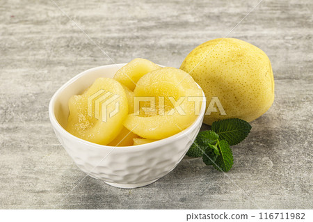Canned yellow pear with syrup Canned yellow pear with syrup 116711982