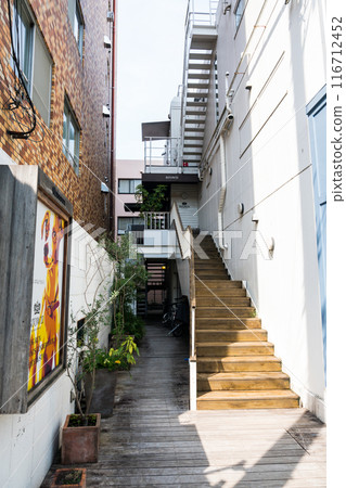 Near Nakameguro Station, along the Meguro River, Brown, clear summer sky, Meguro-ku, Tokyo 116712452