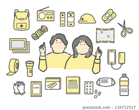 防災用品、防災用品、緊急用品、物品插圖集 116712527