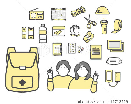 防災用品、防災用品、緊急用品、物品插圖集 116712529