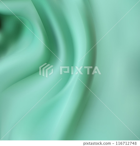 Green Satin Silky Cloth Fabric Textile Drape with Crease Wavy Folds background. With soft waves and,waving in the wind Texture of crumpled paper. object Vector,illustration. eps 10 116712748